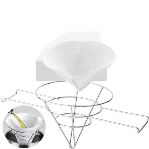 Ölfilter-Papierkegel für Fritteusen, 100 Stück, mit 25,4 cm verchromtem Stahl-Filterhalter, Ständer, Speiseölfilter, Vlies-Premium-Kegel