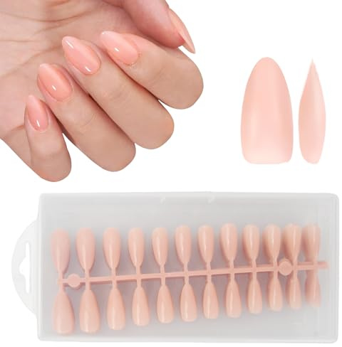 240 Stück Mandel Kunstnägel, Weiche Gel Kurz Nagelspitzen 10 Größen, Falsche Nageltips Vorgefärbten, Nude Rosa Press on Nail für Gelnägel, Künstliche Fingernägel für Nagelverlängerung
