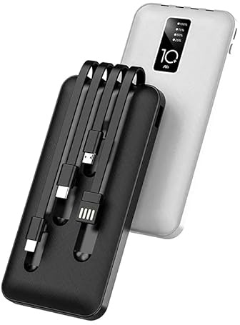 Batterie Externe Blanche 20000mAh avec 4 Câbles Intégrés Batterie Portable USB C Mince Power Bank avec 6 Sorties et 3 Entrées