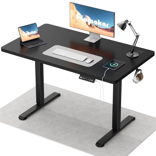Flamaker Höhenverstellbarer Schreibtisch Ganze Tischplatte 110 x 53 cm Elektrischer Schreibtisch Höhenverstellbar für Steh-Sitz, Computertisch mit Memory-Funktion,Standing Desk,Schwarz