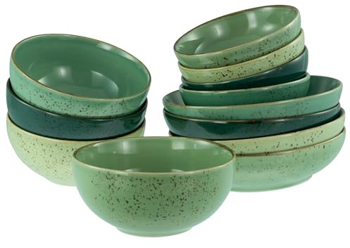 Creatable, 24224, Serie Nature Collection, 12-teiliges Geschirrset für 12 Personen, Bowl Set aus Steinzeug, spülmaschinen- und mikrowellengeeignet, Qualitätsproduktion