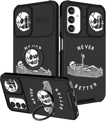 VincitoreModa for Samsung Galaxy A25 5G Phone Case - [2in1] Women Girls Cute Skeleton Skull Ring Holder Stand Girly Teens Cool Aesthetic Slide Camera Cover Design for Samsung A25 5G Phone Case 6.5