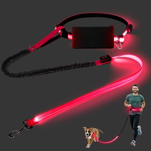 LED Joggingleine Hunde, Freihändige Hundeleine mit Bauchgurt, LED Hundeleine, Reflektierend Stoßdämpfung, Wiederaufladbar Beleuchtete Hundeleine, Freihandleine zum Joggen mit Ruckdämpfer