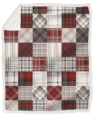 Daunex Plaid Morbidotto Light in Pile, 150 cm x 200 cm, Motivo Scozzese Rosso e Bianco