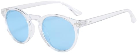 Lång behållare retro runda polariserade solglasögon män kvinnor små cirkel solglasögon klassiska vintage nyanser unisex UV400-skydd runda solglasögon, Klar ram blå lins