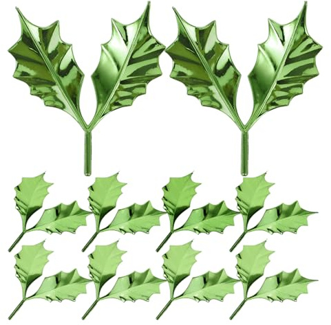 TOYANDONA 50 Adornos de Hojas de Acebo para decoración de de Navidad, decoración de Hojas de Acebo Verde para Manualidades Festivas y arreglos navideños