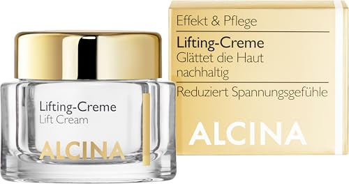 ALCINA Lifting-Creme - 1 x 50 ml - Effekt & Pflege - Glättet die Haut nachhaltig - Reduziert Spannungsgefühle - Linien & Fältchen erscheinen gemildert - Mit Macadamia-, Pfirsichkernöl & Hyaluronsäure