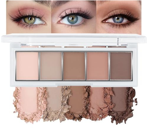 Kinretixia Palette de fards à paupières neutres nude marron, 5 couleurs avec fini mat velouté, fards à paupières taupe nude aux tons froids, maquillage naturel pour tous les jours