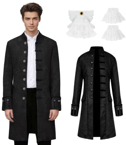 rumnigh Men's Steampunk Jacket Gothic Medieval Vintage Court Tailcoat Halloween Costumes (Black, 3XL)