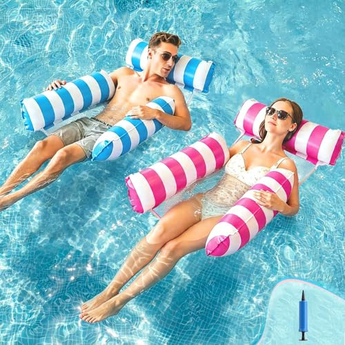 2 Pcs Inflatable Pool Floats, Pool Hammock Floats for Adults with Air Pump | 4 In 1 Inflatable Seats, Water Hammock with Cool Mesh, Swimming Pool Toys Schwimmsessel for Swimming Pool Beach Sunbathing