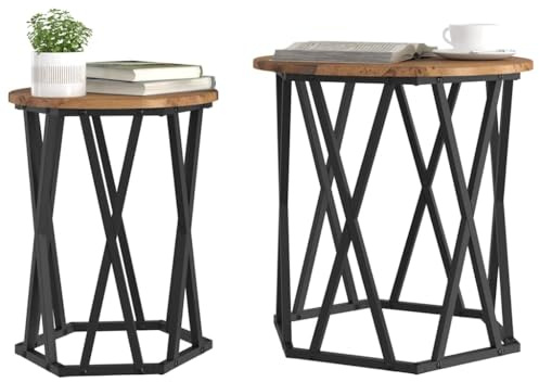 vidaXL Kaffeebord 2 st Gammalt trä 50 x 50 x 50 cm | Den här schyssta rustika stilen passar perfekt in i alla hem, Gjord av rejält återvunnet trä och stark metall,