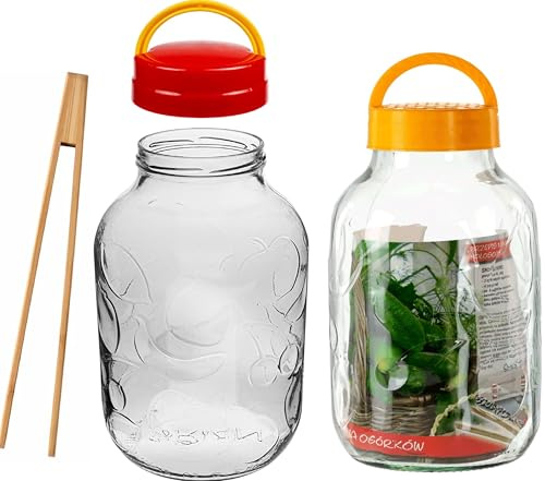 2x 5L Vorratsgläser mit Zange + Schraubverschlüss mit Griff. XXL Gurkenglas, Einmachglas, Einmachgläser, Glasballon, Vorratsglas, Einweckgläser konservierung Konservengläser Glas für Liköre