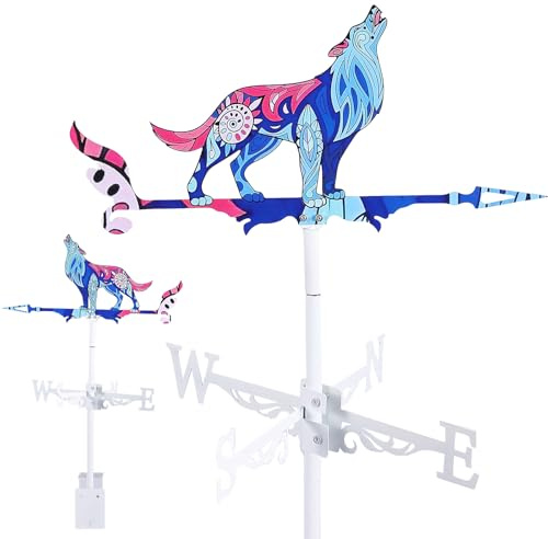 Wetterhahn fürs Dach 65×36cm Wetterhahn für Garten Edelstahl Rostfrei Mastdesign Hahnenform Windrichtungsanzeiger Geeignet für Innenhöfe Gärten Dächer Terrassen im Freien (Wolf)