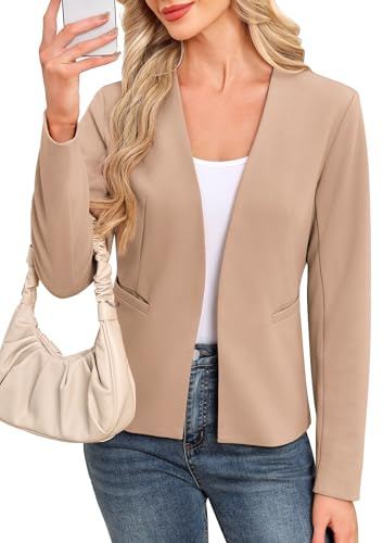 2025 Women's Summer Blazer Lightweight Fully-Lined Slim Elegant Casual Work Jacket with Pockets Dark Khaki
