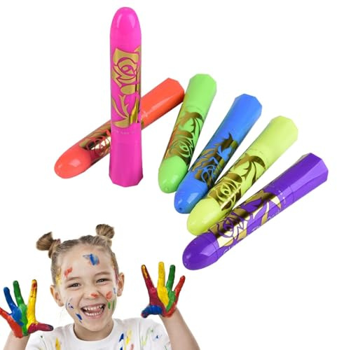 UV Neon Face Paint für Kinder – Glow in the Dark Schminke für Gesicht & Körper | 6 Farben wasserbasierte Schminkstifte | Halloween UV Schminke Erwachsene & Kinder | Neon Bodypaint Cosplay