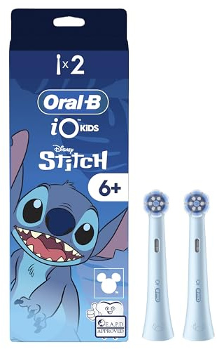 Oral-B iO Aufsteckbürsten Kids 6+ Disney Stitch, Blau, 2 Stück | Original Zahnbürstenaufsatz für Elektrische Zahnbürste Kinder ab 6 Jahren, Sanft zu Zähnen Und Zahnfleisch