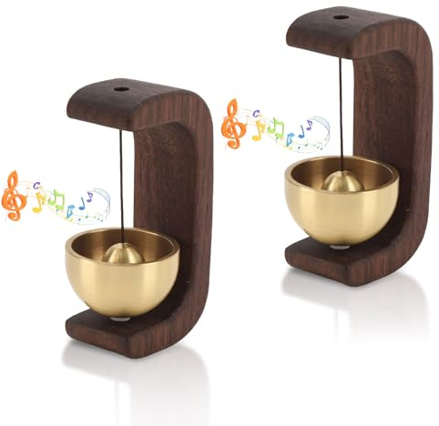 2 Stück ladenbesitzer Glocke für tür, Magnetische Holz Windspiel Mini Türklingel Business Türklingel Eintritt C-förmige Glocke Erinnerung Dekoration Zimmer Kühlschrank Garten (Schwarze Nussholz)