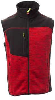 Ergos Workwear Payper TOUR Gilet in maglia tecnica 100% poliestere inserti soft-shell chiusura zip tasche laterali (Rosso/Nero-Giallo Fluo-XL)