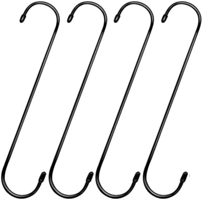 kkrrammii Große S-Haken zum Aufhängen von Pflanzen, 30,5 cm, extra Metall, strapazierfähig, schwarz, S-förmige Haken für Hängekörbe, Vogelhaus, Kleidung, Küchengeschirr, 4 Stück