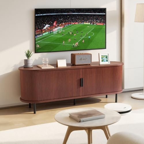 VEVOR TV-Schrank Ständer Fernsehschrank (1473 x 401 x 551 mm), 158,76 kg belastbarer Fernsehtisch mit verstellbaren Ablagefächern & Rolltür, TV-Regal Konsolen für Wohnzimmer Schlafzimmer