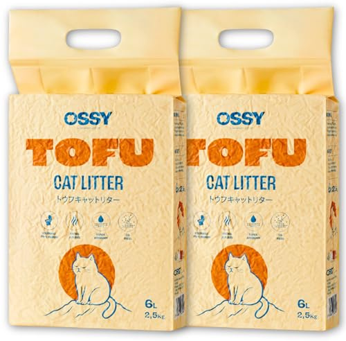 Arena de Tofu X2 para Gatos OSSY 5Kg 12L Arena aglomerante Desechable por WC Sin químicos Sin Fragancias Artificiales Libre de Polvo 5 Etapas de Filtrado para Gatos Sensibles