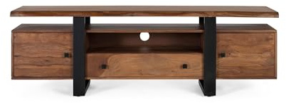 Mueble TV - Mueble de Televisión - Decoración Salón - Madera de Palisandro y Metal - Estructura Vista y Volúmenes Suspendidos - Almacenaje Bajo para Salón - Nogal - 55 x 170 x 45 cm