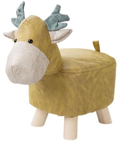 Allayu Tecknad barnpall för barnrum, kombinerar roliga designer med robust konstruktion för daglig användning, stoppad sits, stol med träfot, kraftig dekorativ design, gul, 26x27x50cm