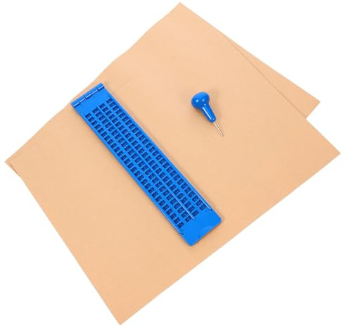 Tavoletta Braille Righello 27 Righe 30 Celle Blu Plastica | Set 1 Penna e 3 Fogli Pratica, Maneggevole e Robusta, Facile da Usare per Scrivere Braille