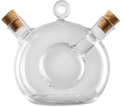 apollo THE HOUSEWARES BRAND Glass Oil & Balsamic Drizzle Bottle | Ball Oil and Vinegar Dispenser Jar with Cork Stopper, 10.5x12x10.5cm
