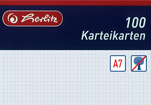 Herlitz 1150507 Karteikarten, A5, weiß, kariert, A7 / 400 Karten, 100 Stück