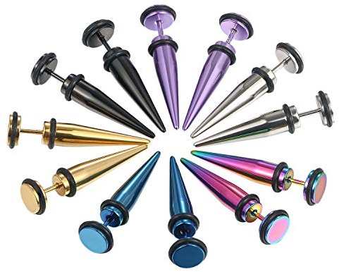 Aroncent 6 Paar Fake Plug Dehnstab Edelstahl Taper mit Gummi O-Ringe Fakeplugs Ohr Tunnel Piercing Ohrstecker Ohrringe Expander