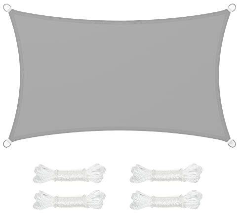 SONGMICS Vela Parasole 3 x 5 m, Impermeabile con Colonna d'Acqua 665 mm, Tenda da Sole Poliestere Antistrappo, Anti UV 93%, Terrazza Giardino Balcone, Rettangolare, Corde 2 m, Grigio Chiaro GSH35QY