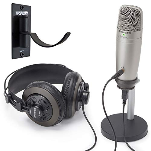 Samson C01U Pro Podcast Set with USB Condenser Microphone + Keepdrum Headphones Wall Mount