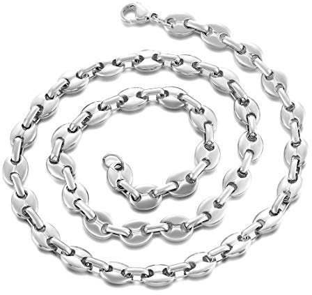AFSTALR Collier Grain De Café Homme Chaine Homme Collier Biker en Acier Inoxydable Argent 61-9mm