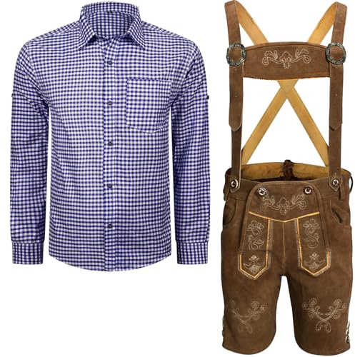 Mäns kostymset läderbyxor med remmar + traditionell skjorta Bayerska Oktoberfest (byxor + skjorta) BKB02