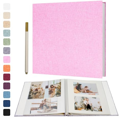 Vienrose Selbstklebendes Fotoalbum aus Leinen, 40 Seiten, 28x27 cm, Rosa | Fotoalbum zum Einkleben und Selbstgestalten, Groß Leinen Photoalbum, Metallstift, Hochzeit Jahrestag Reise Geburtstag