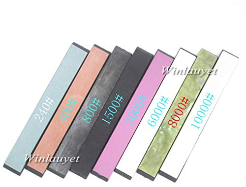 Winlauyet Juego de 8 piedras de afilar 240# 400# 800# 1500# 3000# 6000# 8000# 8000# 10000# Afilador de cuchillos con antideslizante multicolor