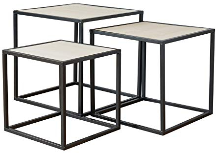 levandeo 3er Set Beistelltisch Metall Schwarz Holz Cube quadratisch Couchtisch Industrial Design Deko Tisch Würfel 3-Satz-Tisch