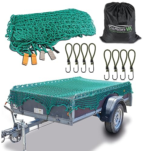 CargoVA® Intelligentes Anhängernetz 2,5x4M [DEKRA Geprüft] - Hängernetz mit Gummiseil, Eckenmarkierung, Beutel und Haken - zur perfekten Ladungssicherung