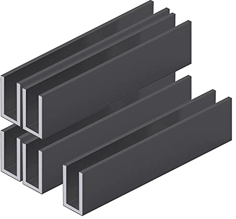 Top Hardware Aluminum Fixed Panel Shower Door U Channel for 1/2inch Thick Glass 95 inches Length (5, Black Finish)