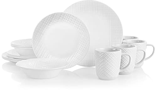 Corelle Linen Weave Embossed 16-Piece Dinnerware Set, Service for 4