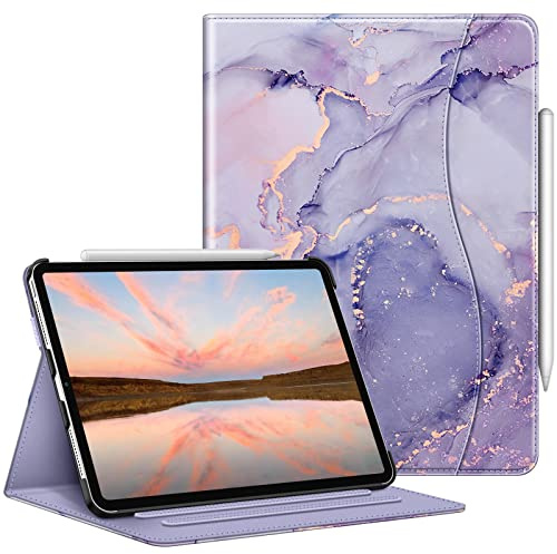 Fintie Schutzhülle für iPad Pro 11 Zoll (4.,3. Generation) 2022/2021 – mehrere Winkel Betrachtungsfolio Standhülle mit Stifthalter und Tasche,1. Generation, lila Marmor