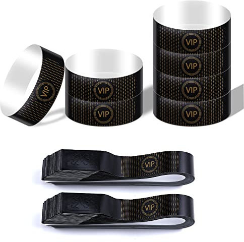 KINBOM 300 Stück Event Armbänder, Wasserdichte Papierarmbänder für Veranstaltungen Schwarz Party Bänder Vip Armbänder für Partys Festivals Konzerte und Messen