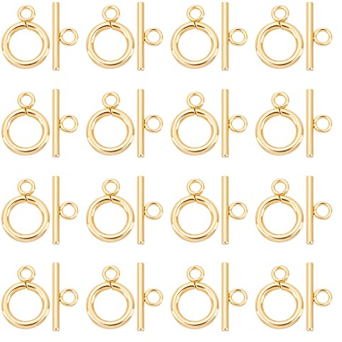 UNICRAFTALE 20 Sets Golden Toggle Clasps & Tbar Clasps 304 Stainless Steel Ring Toggle Connectors for DIY Jewelry Making