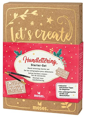 Handlettering Starter-Set | 2 Stifte in schwarz und Gold | 3 Motivkarten und 6 Geschenkanhänger