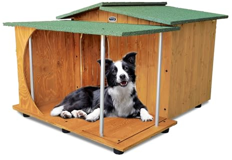 ORIGINAL LEGNO Hundehütten Hundehaus Hundehöhle mit Veranda Aus Massiv Holz Echtholz Geshenk THERMOVORHANG Made in Italy Mod. Oasi C - Setter 93x103xH68