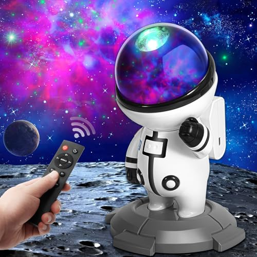 ROOKAIR Astronauta Galaxy Estrellas Proyector Luz Nocturna,con Temporizador y Control Remoto,Ajuste Luminosidad y Velocidad,Galaxia Lámpara Techo y Paredes Dormitorios,Regalo Niños y Adultos