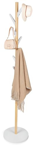 WENKO Garderobe Finja, Garderobenständer aus massivem FSC®-zertifiziertem Bambus und Bodenplatte aus MDF mit 8 Haken in verschiedenen Längen, ideal für Flur und Diele, (B/TxH): Ø 36x180 cm, Natur/Weiß