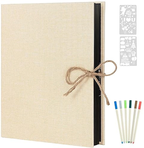AIOR Selbstklebende Fotoalbum Einkleben und zum Selbstgestalten, Leinen Fotoalben Scrapbook 60 Schwarze Seiten, Retro Nachfüllbar Fotobuch, Geburtstag Jahrestag Geschenk (Weiß)