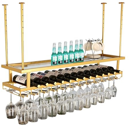 LIGUOYI Weinglashalter Hangend, Stemware-Racks Leicht Zu Montieren, Decke Weinglasregal Breite Und Höhe Verstellbar Platzsparend Für Bar Küche Zuhause, Stabil Glashalter Weinglas Halterung